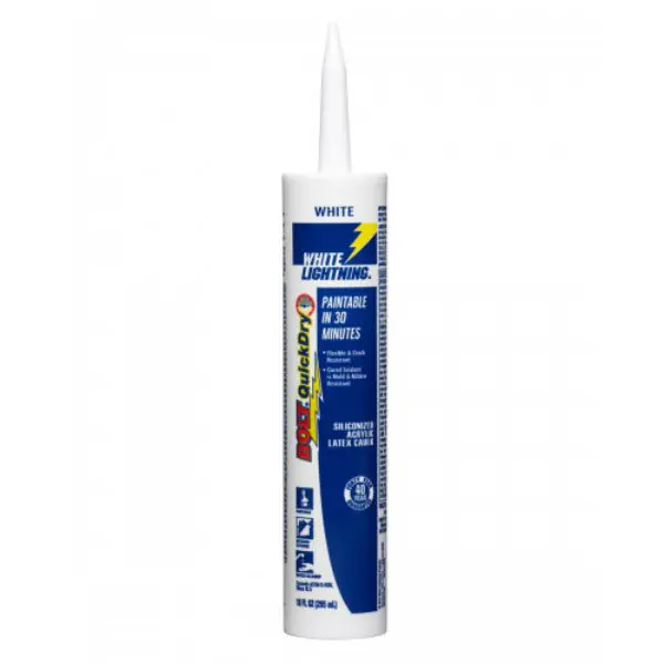 White Lightning WL20510 Bolt Siliconized Acrylic Latex Caulk 10 Oz White Sealing and Bonding