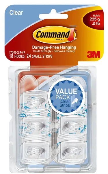 Command 17006CLR-VP Mini Hooks Value Pack Clear 18 Hooks 24 Strips