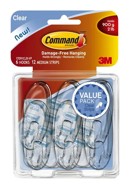 Command 17091CLR-6ES Clear Hook Value Pack 6 Hooks & 12 Strips
