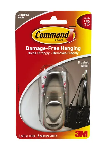Command FC12-BN Forever Classic Medium Metal Hook 2 Strips Brushed Nickel