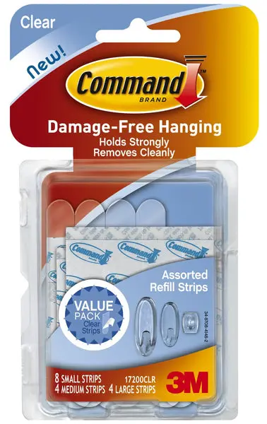 Command Plastic Refill Strips Clear 16 Pack