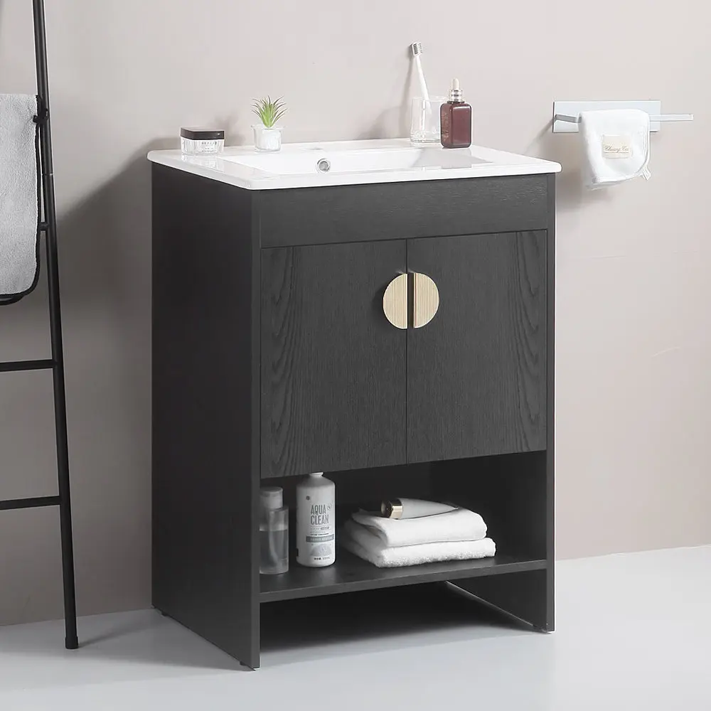 24 Inch Bathroom Vanity White Ceramic Basin Two Cabinet Doors Modern Bathroom Sink gf