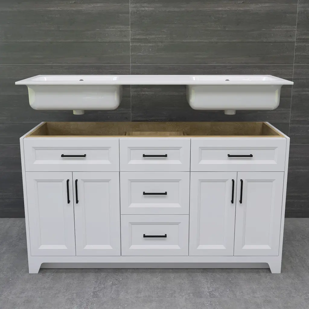 Solid Timber 60 Inch Bathroom Vanity Double Sink Modern Vanity Bundle w995 bestgo
