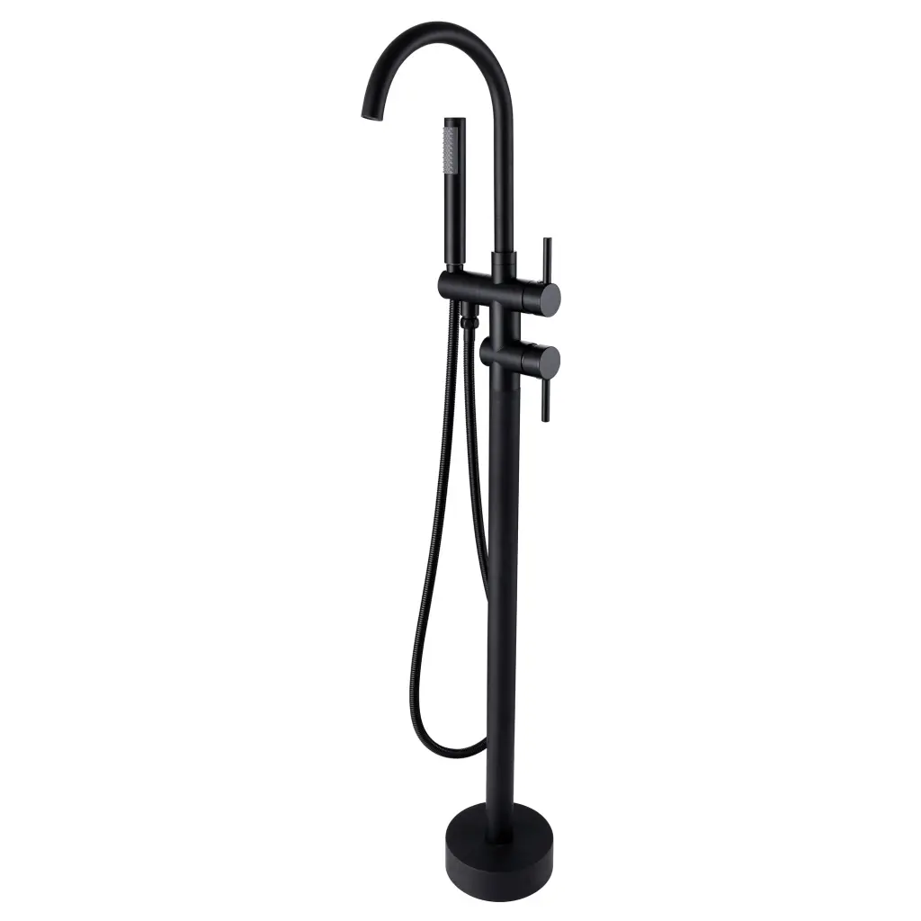 Trustmade Double Handle Freestanding Tub Filler Hand Shower Matte Black Bathroom Faucet w969 -modern muse-