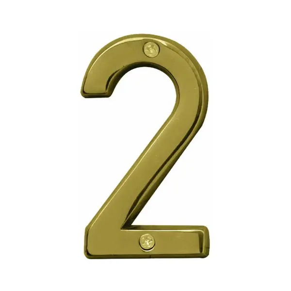 Hy-Ko BR-42PB/2 Prestige Series House Number 2 Sign 4 Inch Polished Brass