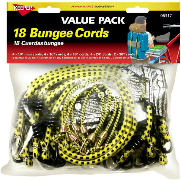 Keeper 06317 Vinyl Coated Bungee Cord Value Pack Assorted Sizes 18-Pieces Heavy Duty Bungee Cords