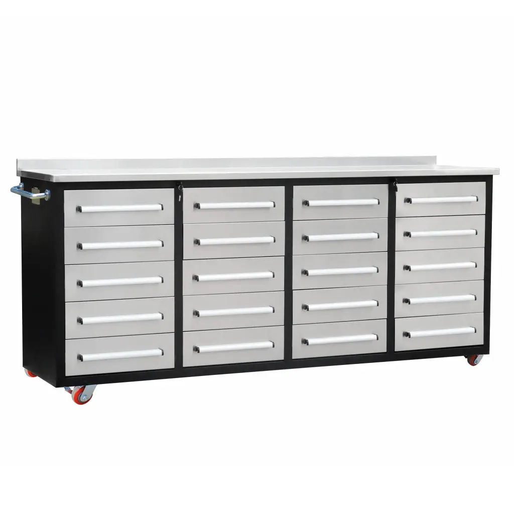 7Ft Garage Storage Cabinets Workbench 20 Drawers Silver Metal chery