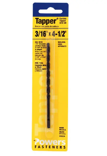 Hillman 375224 Rawl Tapper Carbide Drill Bit 3/16 x 4.5 Inch Masonry Hillman Fasteners