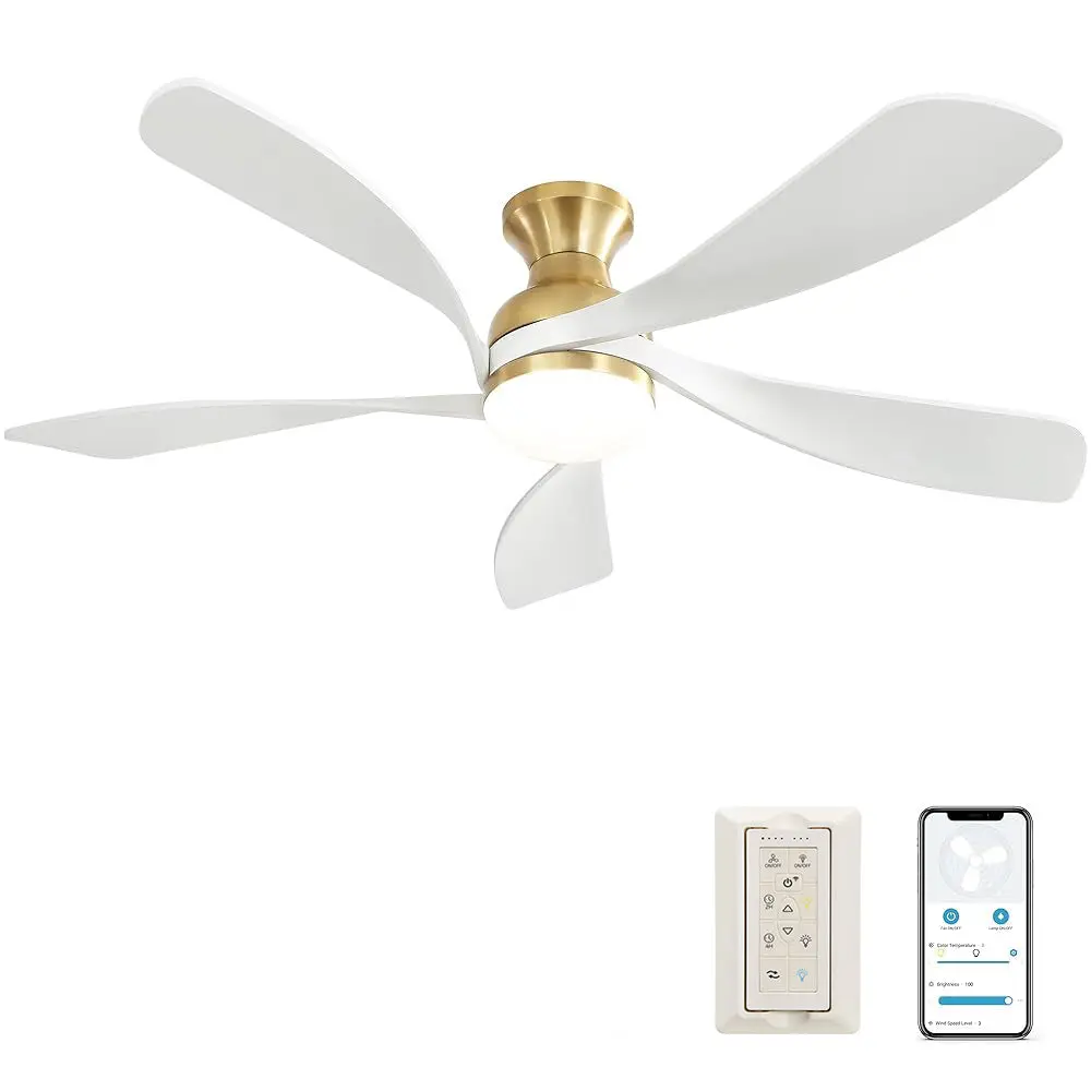 52 Inch Ceiling Fan Dimmable 3 Colors LED Light Reversible Noiseless Motor ceiling fan with light