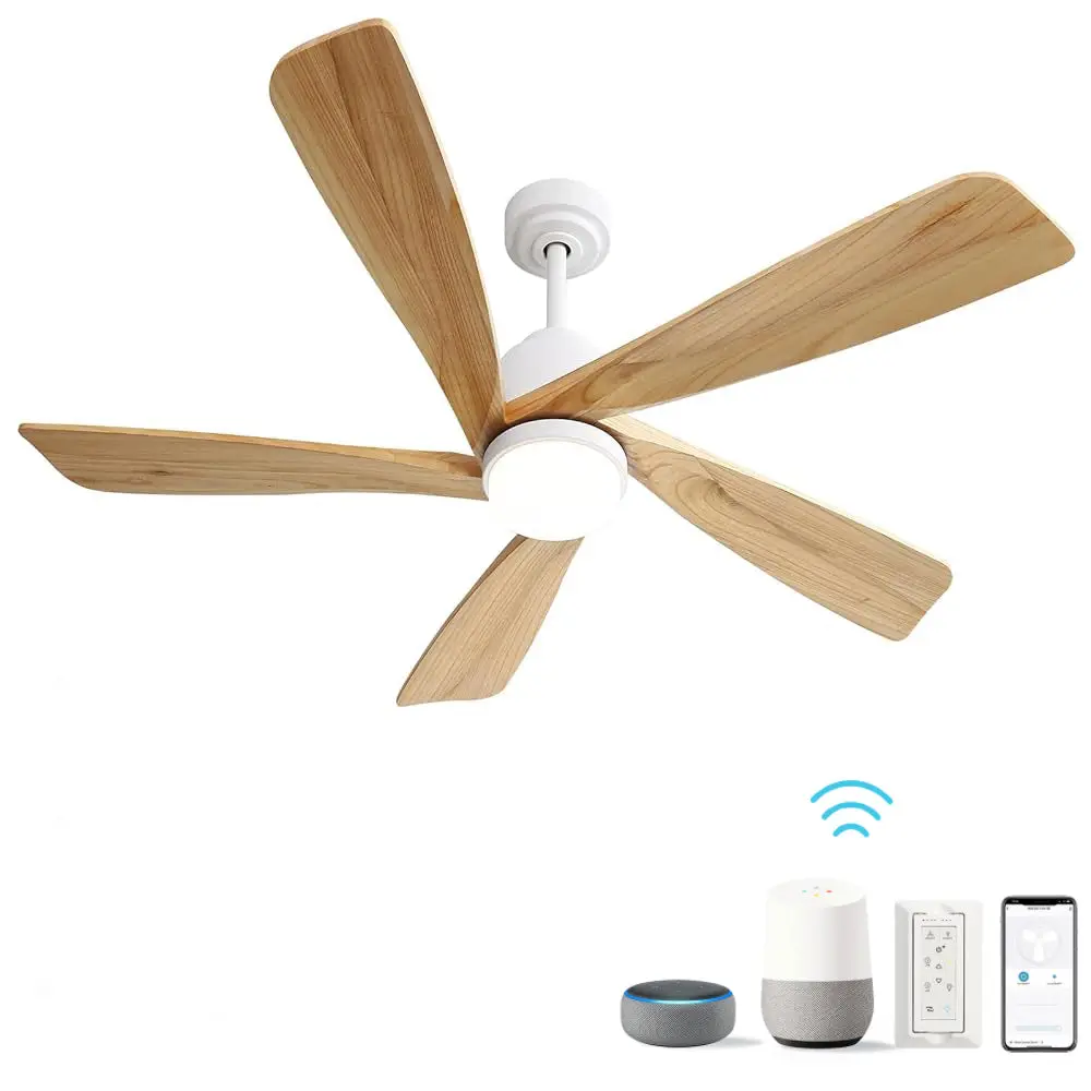 52 Inch Ceiling Fan Dimmable LED Light and 5 Solid Timber Blades Smart Control ceiling fan with light
