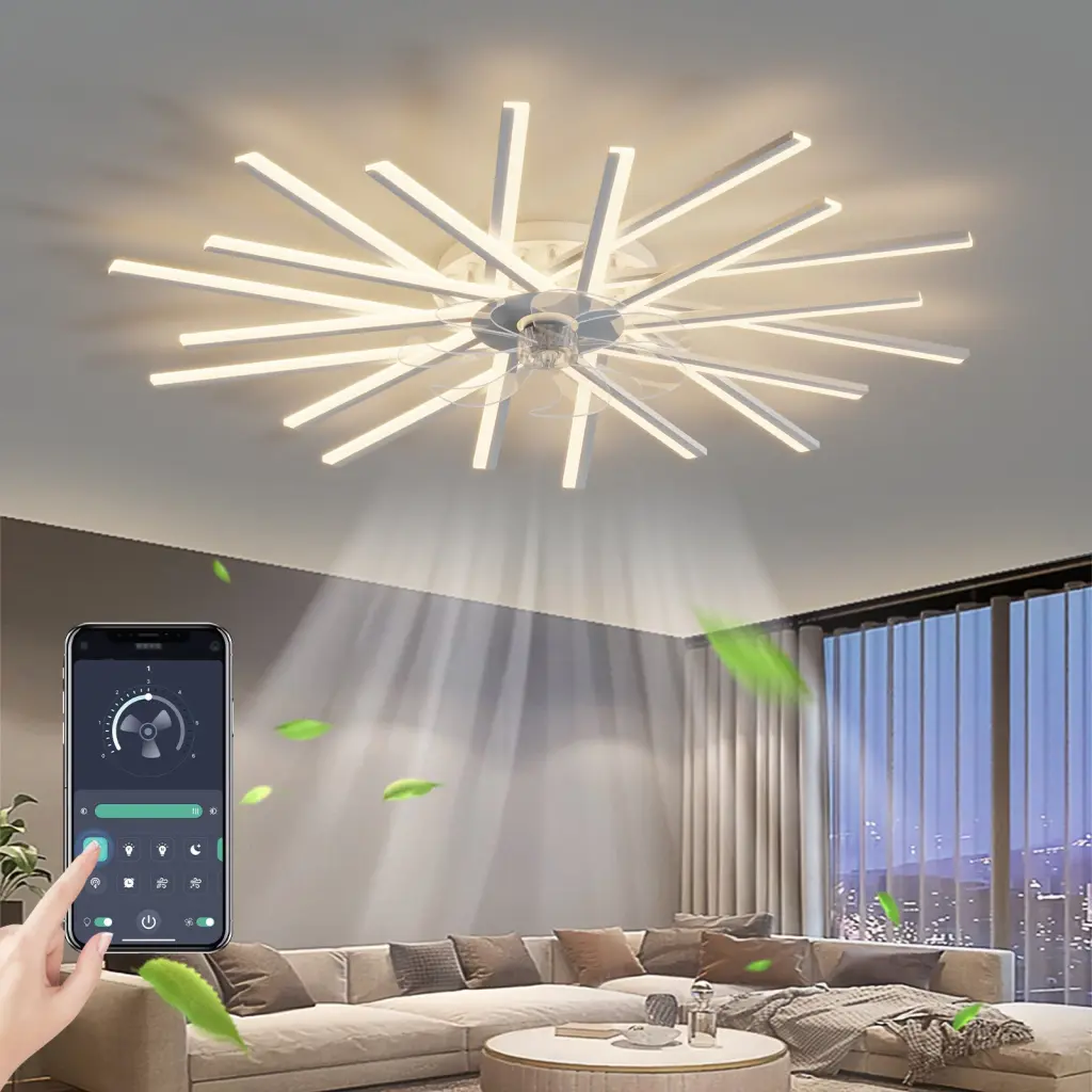 45 Inch Ceiling Fan Lights Remote Control Dimmable LED 6 Speed w1962 seehui lighting