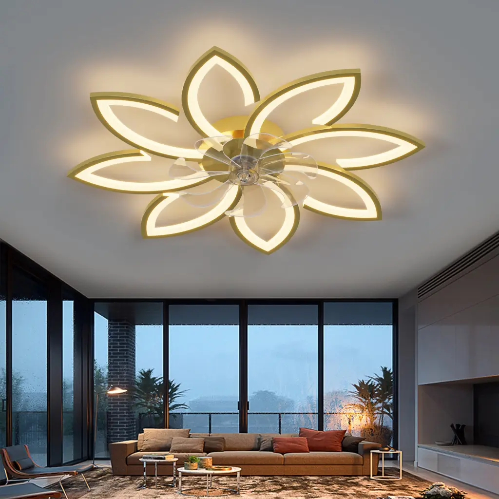 35 Inch Ceiling Fan Lights Remote Control Dimmable LED 6 Speed w1962 seehui lighting