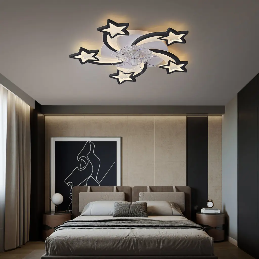29 Inches Ceiling Fan Lights Remote Control Dimmable LED 6 Gear w1962 seehui lighting