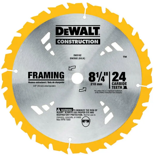 DeWalt Construction Series Thin Kerf Framing Blade 24T 8-1/4 Inch