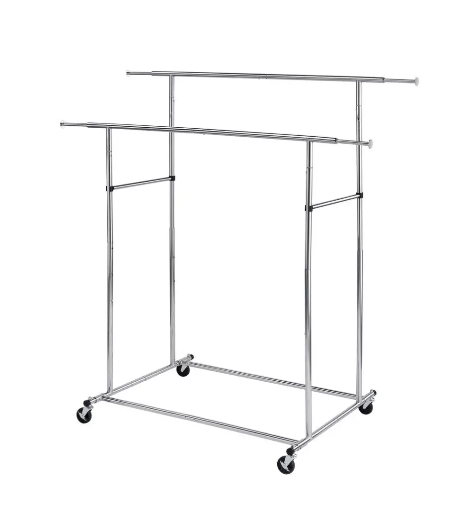 65-Inch Dual Bar Customizable Industrial Garment Rack Chrome Metallic california home