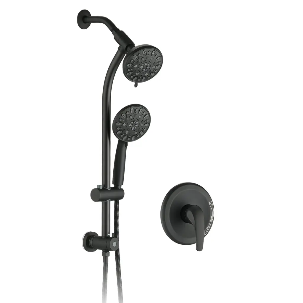 Drill Free Stainless Steel Slide Bar Combo Rain Showerhead 7 Setting Handheld Shower kooleasy