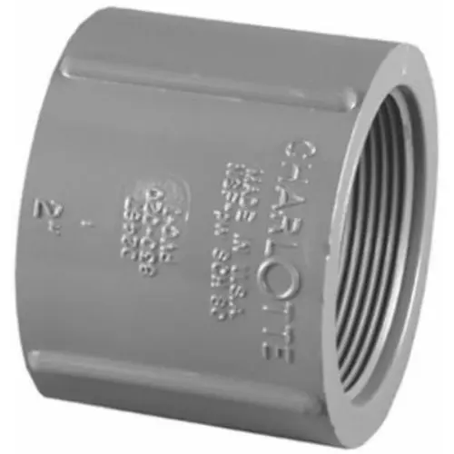 Charlotte Pipe PVC Schedule 80 Coupling FPT x FPT 1-1/2" Gray Threaded Plumbing Connections