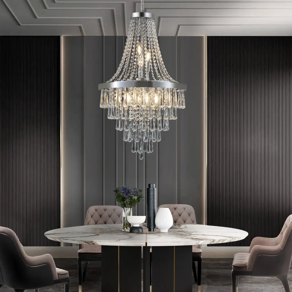Crystal Chandelier Chromium Color 500 C Modern Lighting Fixture Dining Room or Living Room lighting commune