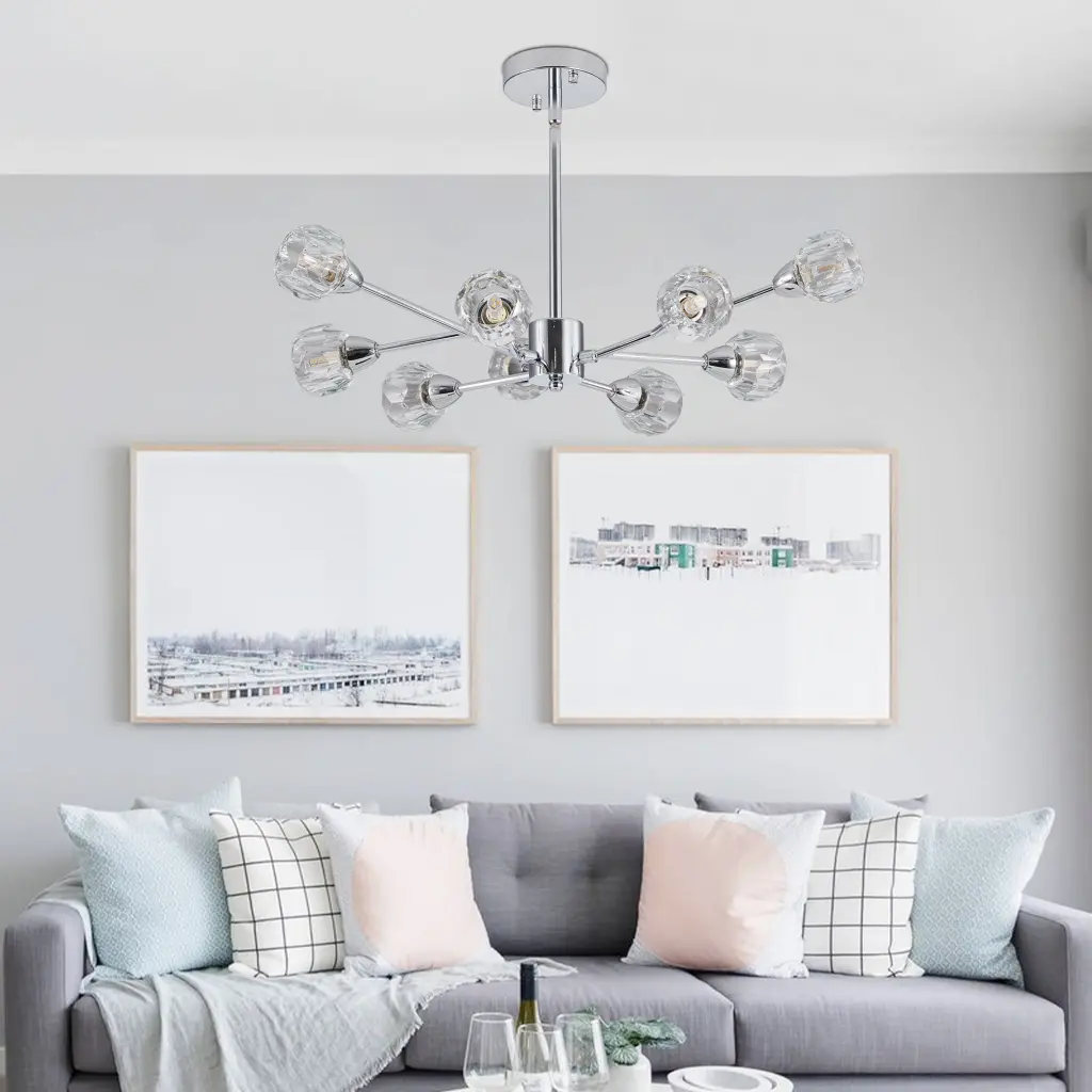 Modern 9 Light Crystal Chandelier Chrome Finish Living Room lighting commune