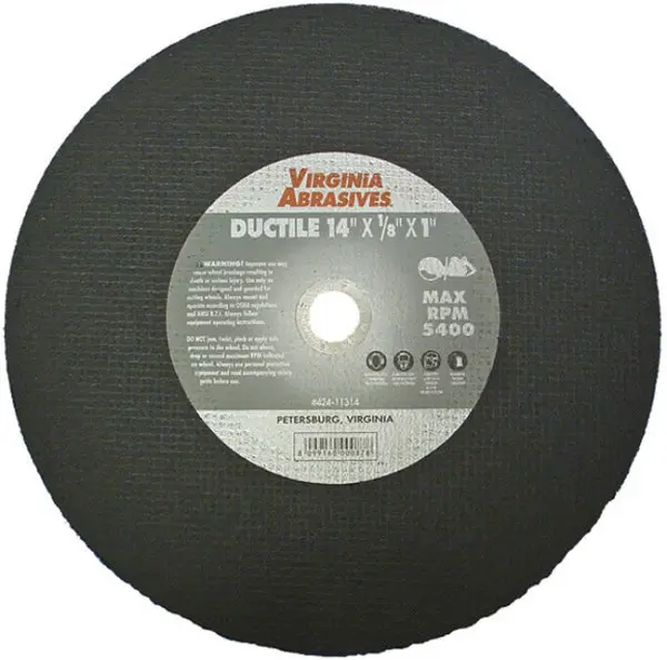 Virginia Abrasives 424-10914 14 Inch Ductile Iron Bonded Cutoff Wheel 1/8 Inch Thick