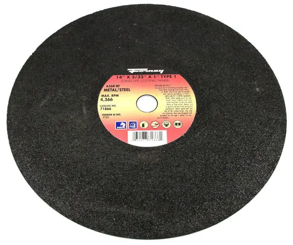 Forney 71866 Metal Cutting Wheel Type 1 14 Inch x 3/32 Inch x 1 Inch Arbor A36R-BF
