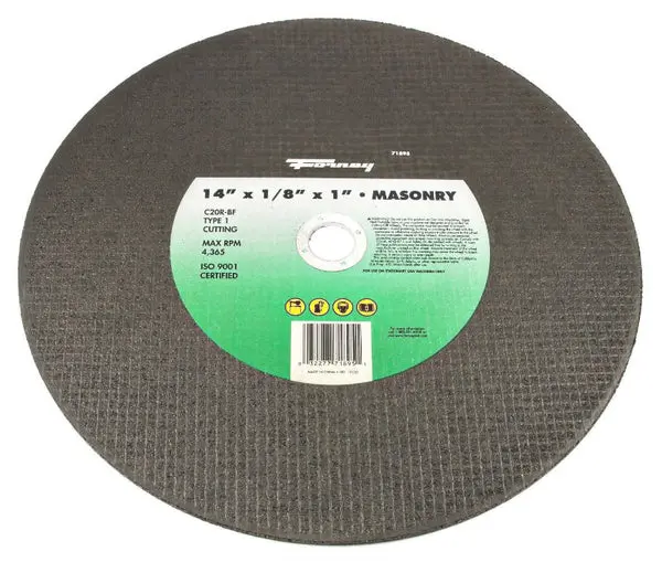 Forney 71895 Masonry Asphalt C20R-BF Cutting Wheel Type 1 14 Inch 1/8 Inch 1 Inch Arbor