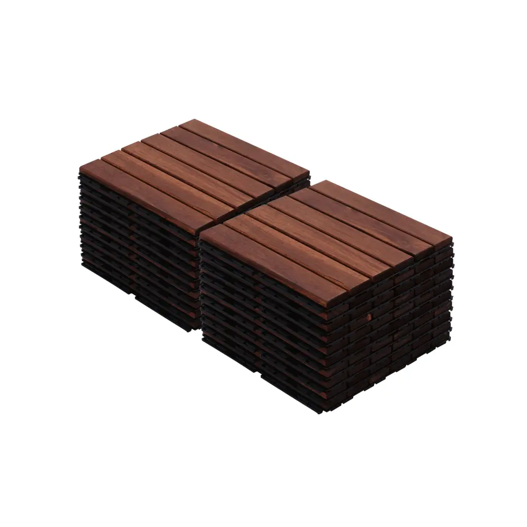 Acacia Wood Interlocking Deck Tiles Striped Pattern 20 Pcs 12x12 Outdoor Flooring beefurni