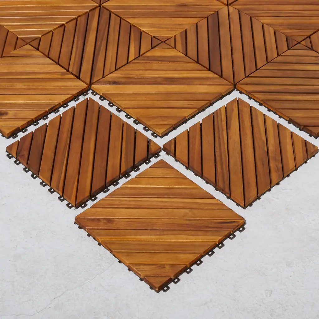 Dashiell 12 Diagonal Slat Acacia Interlocking Deck Tile Set 10 sol