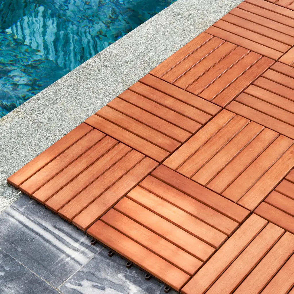 Kaia 6 Slat Reddish Brown Timber Interlocking Deck Tile Set 10 Tiles sol