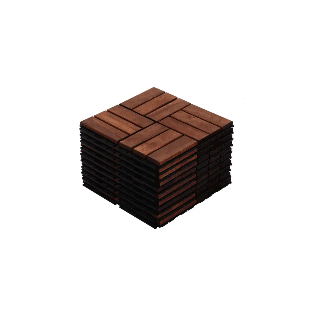 Acacia Wood Interlocking Deck Tiles Checker Pattern 10Pcs 12x12 Inch beefurni