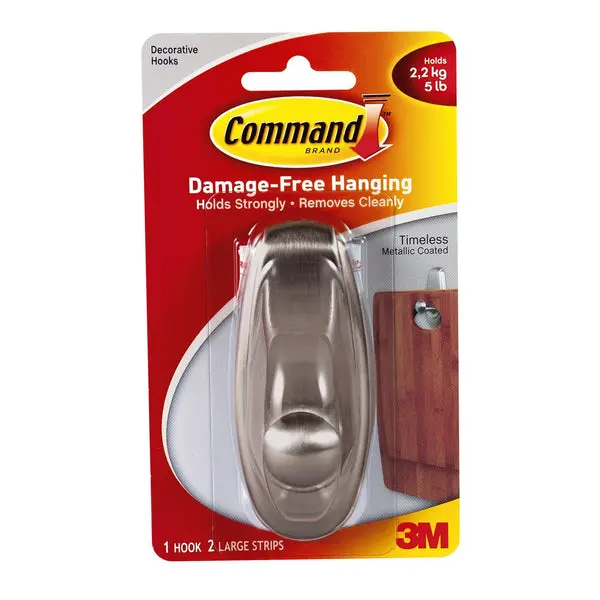 Command 17063BN Timeless Decorative Hook Large Brushed Nickel Damage-Free Hanging