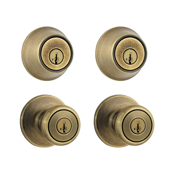 Kwikset 242T-5-CP-K2 Tylo Security Combo Project Pack Knob Antique Brass