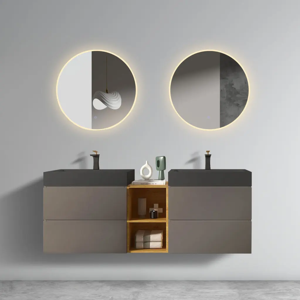 60 Inch Space Grey Bathroom Vanity Double Sink abay home