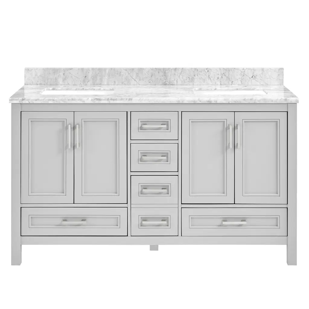 60 Inch Undermount Double Sinks Bathroom Vanity Carrara Marble Top and Storage w1059 dilusso
