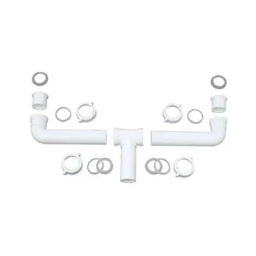 Master Plumber 622-589 2-Bowl Center Outlet Drain Kitchen Sink White