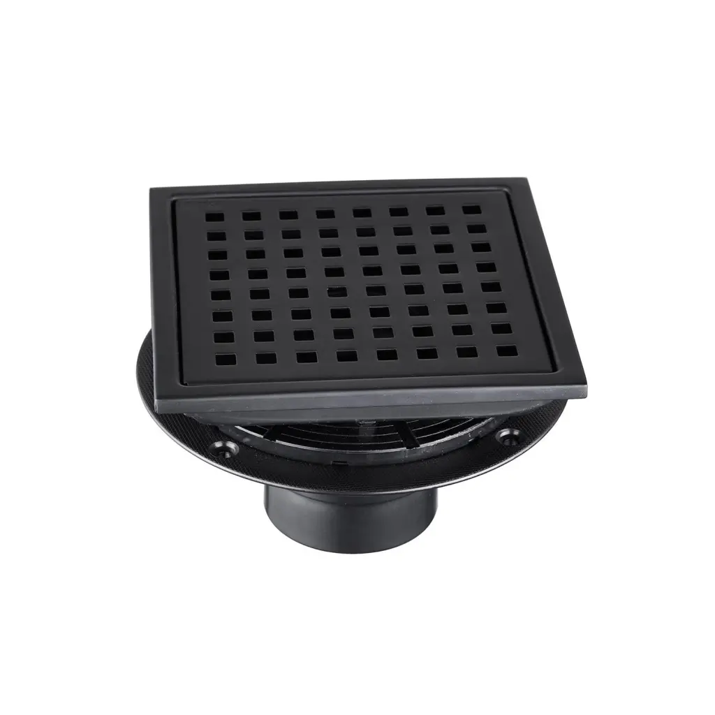 6 Inch Grid Shower Floor Drain Matte Black Stainless Alloy Metal Bathroom Upgrade w2287