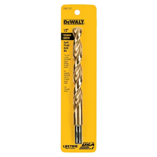 DeWalt DW1332 1/2 Inch Titanium Split Point Drill Bit Heavy Duty Drilling