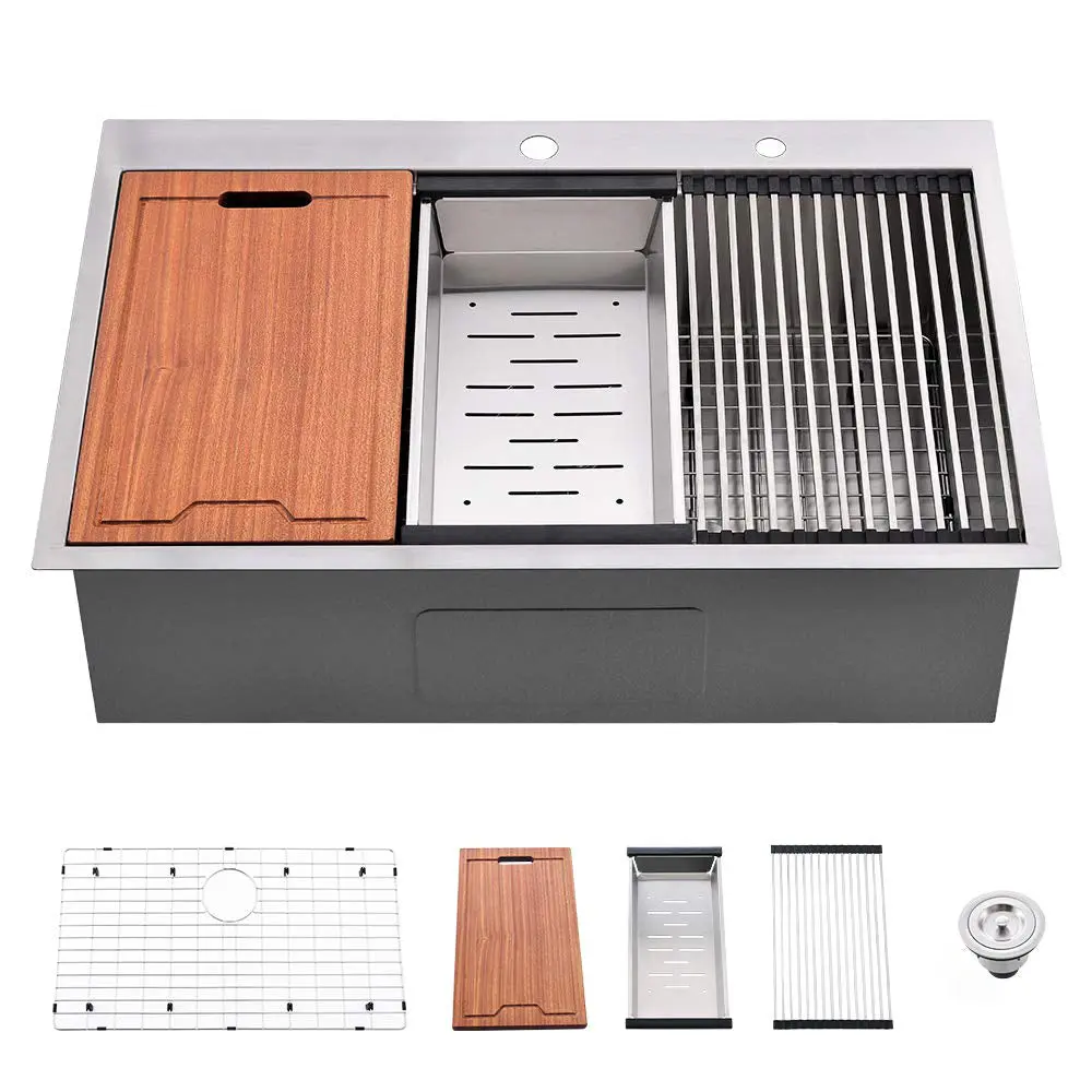 Stainless Steel 30 2 Hole Single Bowl Drop Workstation Kitchen Sink whale