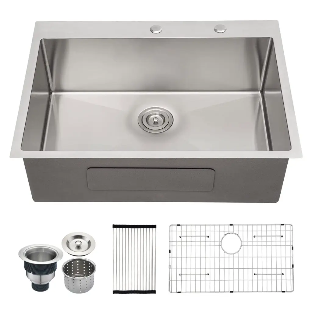 Stainless Steel 30 Inch 2 Hole Single Bowl Drop Kitchen Sink Bottom Grid whale