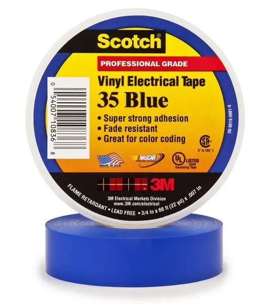 Scotch Professional Grade #35 Vinyl Electrical Tape 3/4 Inch x 66 Feet Blue