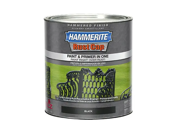 Hammerite Rust Cap Hammered Enamel Paint/Primer Black Brush Grade 1 Qt
