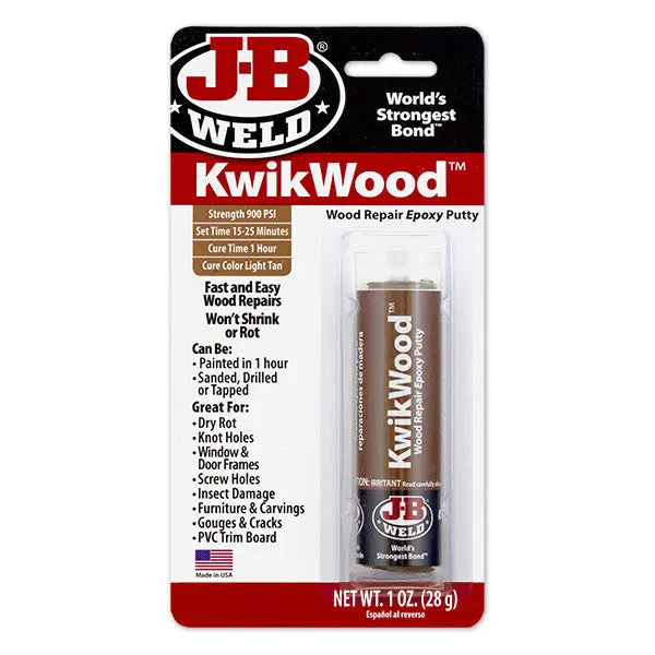 J-B Weld 8257 KwikWood Hand Mixable Wood Repair Epoxy Putty 1 Oz Light Tan
