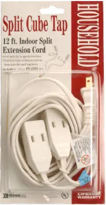 Coleman Cable 09418 Household Cube Tap Extension Cord White 12 Feet Power Strip