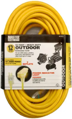 Master Electrician 04188ME Three-Outlet Extension Cord 50 Feet 12/3 Yellow