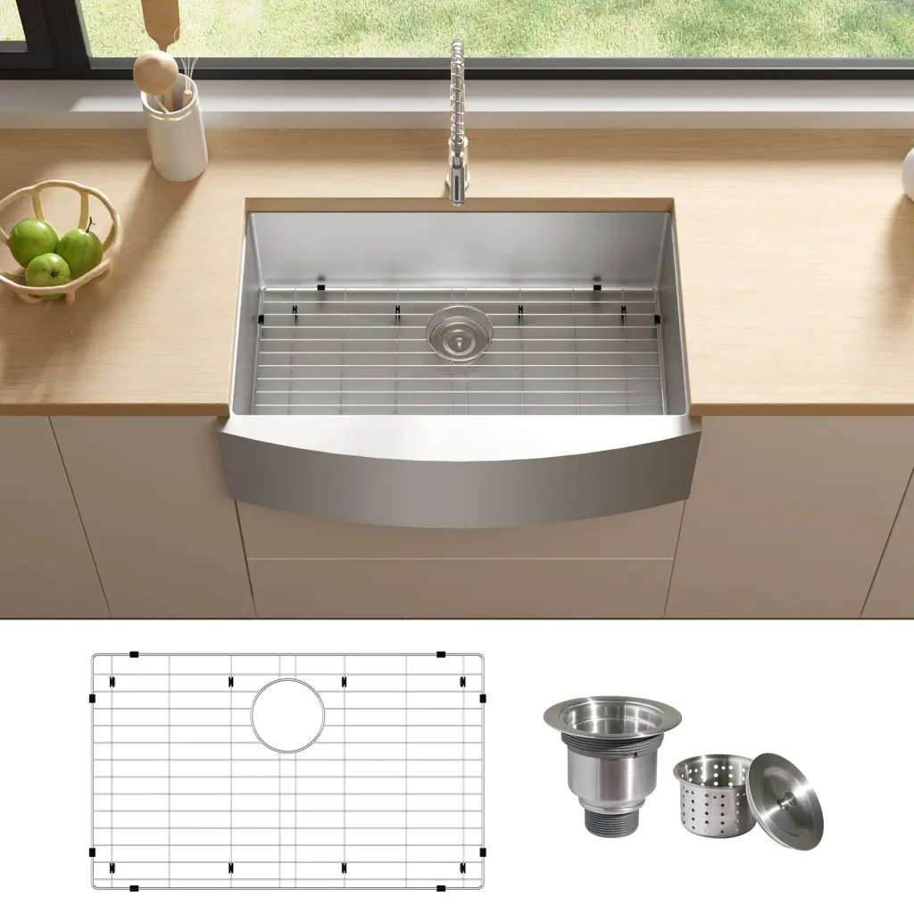 Tecasa Farmhouse Sink 33 Inches Stainless Steel Apron Sinks 16 Gauge Front tecasa kitchen