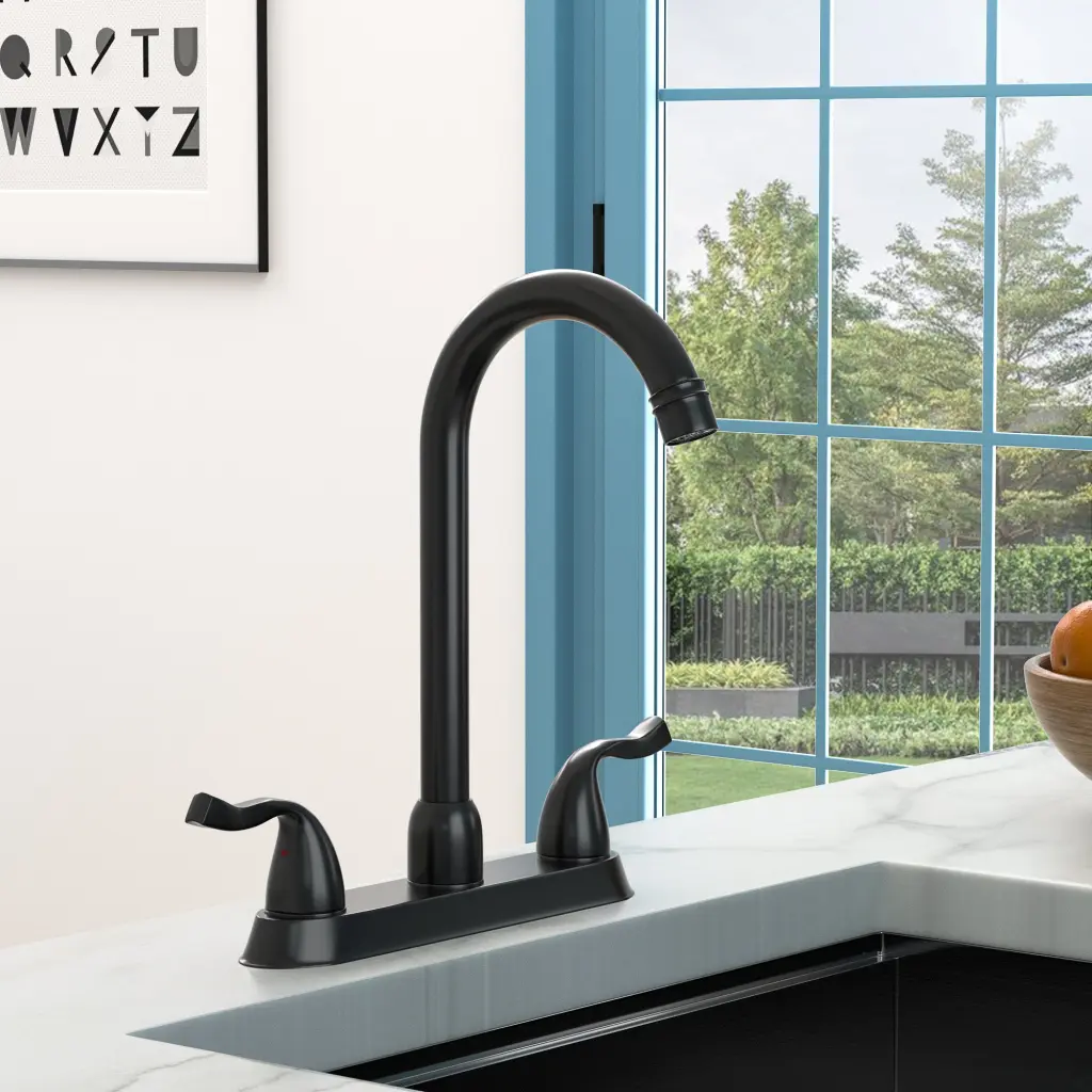 Kitchen Sink Faucet 2 Handles 3 Hole Setup Matte Black lordear