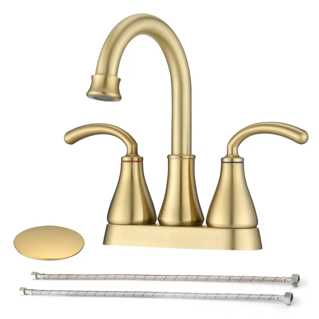 2 Handle Bathroom Sink Faucet Pop Up Drain Brushed Gold Finish mexile