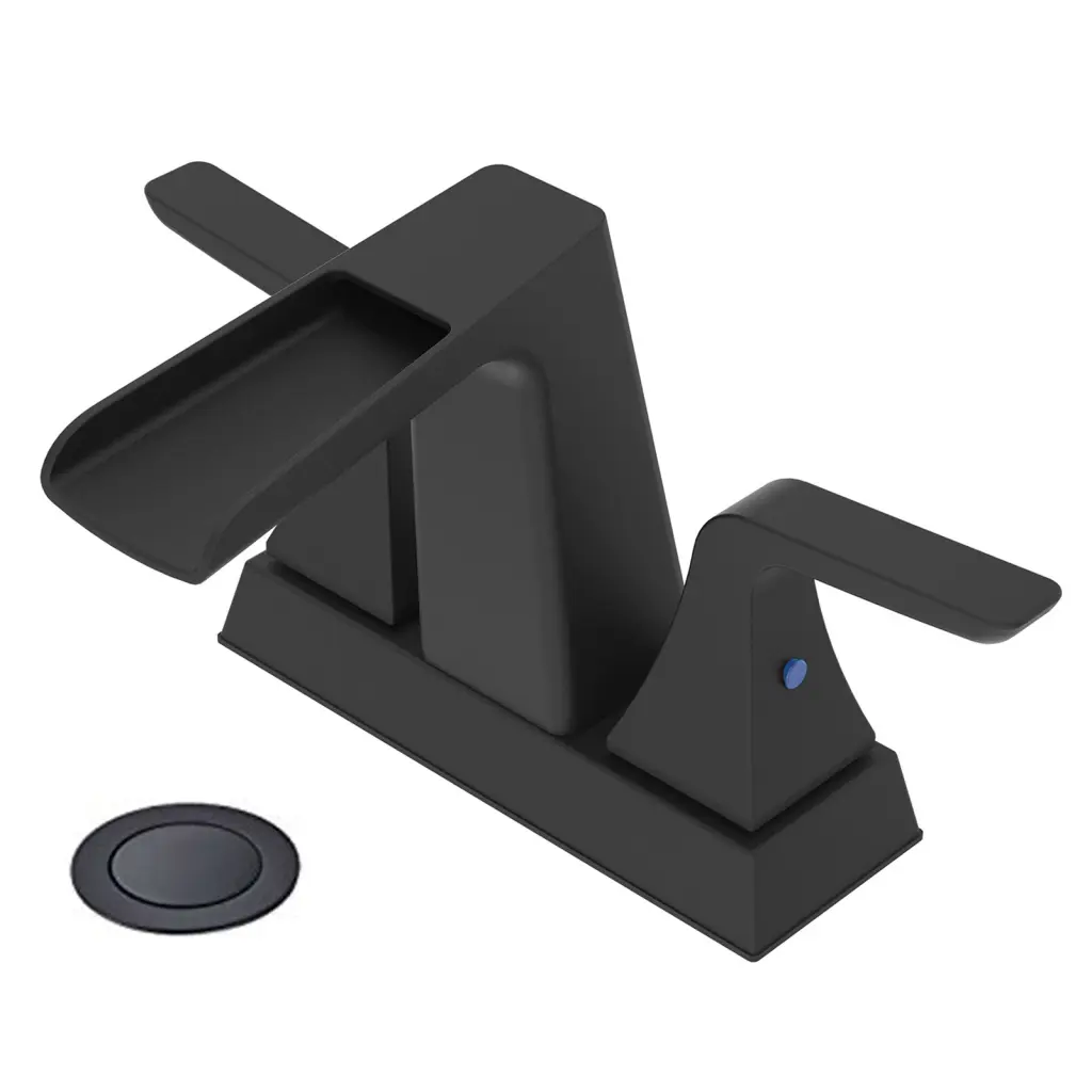 Two Handle 4 Inch Centerset Waterfall Bathroom Sink Faucet Matte Black mexile