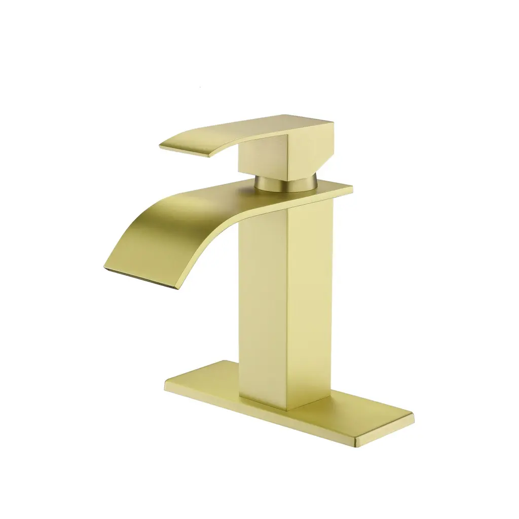 Waterfall Spout Single Handle Bathroom Sink Faucet Brushed Gold Stainless Steel w2287