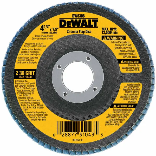 DeWalt DW8306 4-1/2 Inch 36-Grit Zirconia Flap Disc Angle Grinders